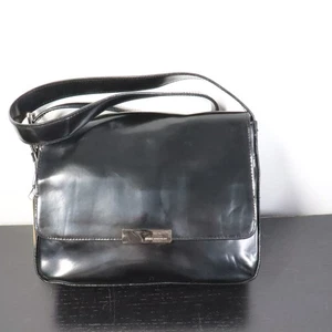 New Enzo Angiolini Black Patent Vegan Leather Rectangular Shoulder Bag Purse - Picture 1 of 6