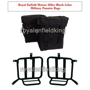 Fit For Royal Enfield Meteor 350 Military Pannier Black Saddle Bags & Mounting - Picture 1 of 4