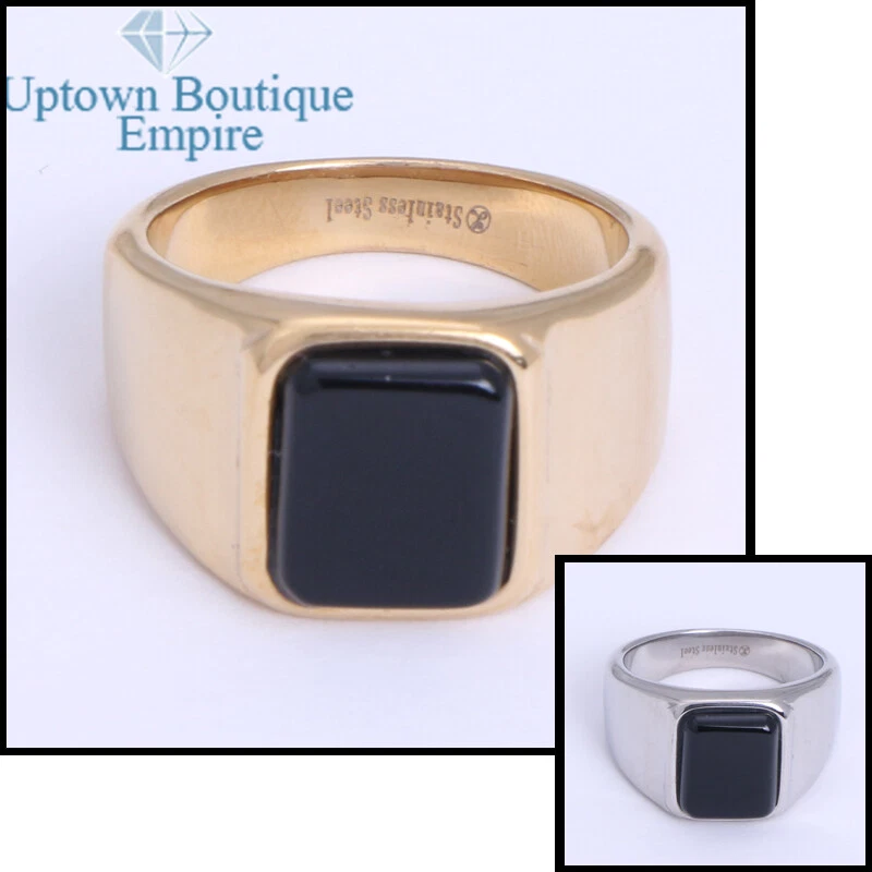 Men's Stainless Steel Rectangle Onyx Band Ring Size 8,9,12#BC - Image 1 of 1
