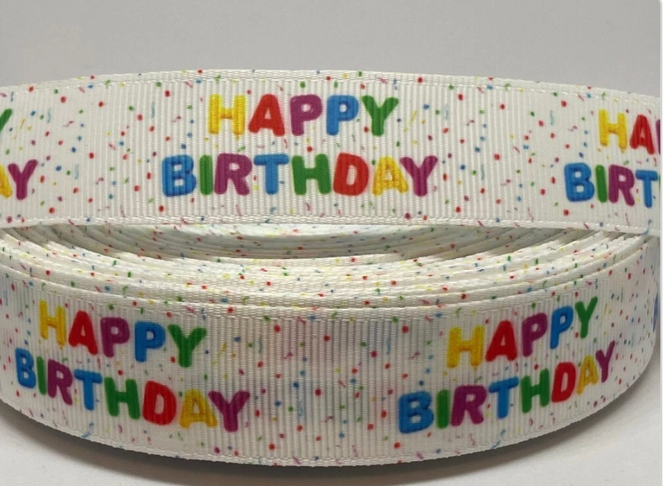Birthday Ribbon - 7/8" Grosgrain Ribbon - Happy Birthday Ribbon - Image 1 of 1