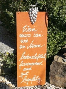 Edelrost Schild mit Weintraube Mann lagerfähig Spruchschild Gedichttafel Garten - Bild 1 von 4