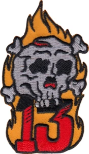 Patch - Flaming Skull Crossbones 13 Number Fire Horror Embroidered Iron On 19647 - Bild 1 von 1