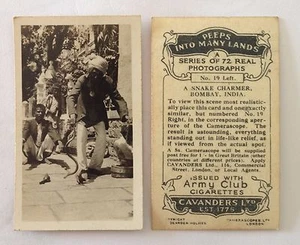 Snake Charmer Peeps Into Many Lands 1928 Card Pair Army Club Cigarettes (B70) - Bild 1 von 2
