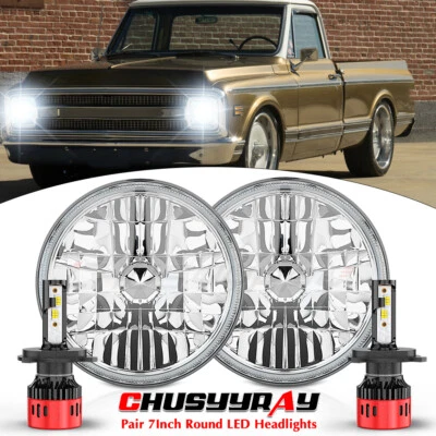 FIT 1967-1972 Chevy C10 Pair 7 inch LED Headlight Round DOT Approved Hi/Lo Lamps - Image 1 of 4