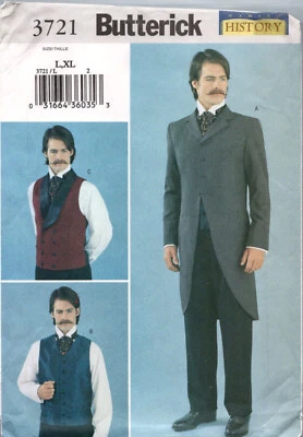 OOP Butterick 3721 Mens Victorian Edwardian Vest Jacket Costume Pattern 42 to 48 - Image 1 of 2