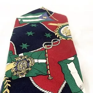 Tommy Hilfiger Vintage Men's Tie Multi Color 100% Italian Silk Flags Crest Logo - Picture 1 of 7