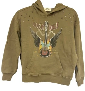 Urban Nation Tan Vintage-Inspired Hoodie With Studded Sleeves Rock Guitar YM-WXS - Picture 1 of 4