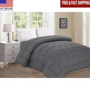 Queen Gray Down Alternative Comforter Plush & Warm 86"x86" Easy Care All Season - Picture 1 of 2
