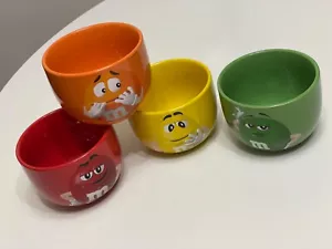 Mars M&M Candy Bowls Set Of 4 Red Yellow Orange Green Ceramic Collectible - Picture 1 of 7
