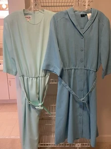 Lot Of 2 Vintage Henry Lee Teal & Mint Shirt Dress Size 16 & 16p USA Belted - Picture 1 of 2