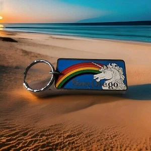 Vintage San Diego Metall Schlüsselanhänger Regenbogen Einhorn Schlüsselring 2,5" Kalifornien - Bild 1 von 2