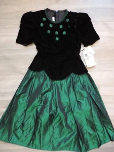 NWT Jessica McClintock for GUNNE SAX Green Black Dress Size 12 Girls Velvet - Picture 1 of 10