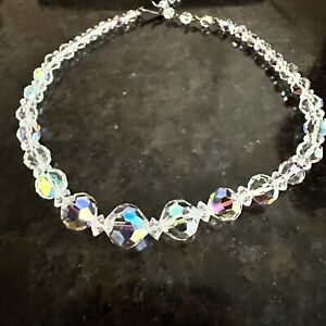 Vintage Signed Laguna AB Crystal Faceted Graduated Bead Choker Necklace 14”-16”