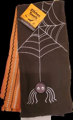 NEW 2 PACK WOVEN 100% COTTON Halloween kitchen towels - Image 1 of 2