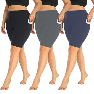 3 Pack Plus Size 8" Biker Shorts with Pockets for Women-High Waist Non-See Th... - Picture 1 of 6