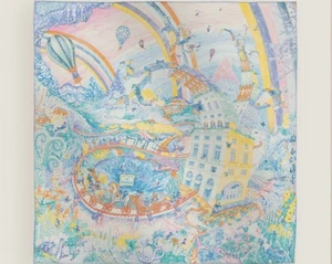 Hermes Silk Les Folies du Faubourg scarf 90 green blue Pink Yellow - Picture 1 of 3