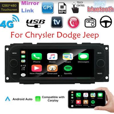 For 1998-2010 Dodge Chrysler Jeep Carplay Stereo Radio GPS Head Unit 4+32GB 6.8" - Image 1 of 4