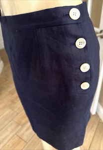 Ralph Lauren Navy Blue Linen Pencil Skirt Lined Zip Sz 8P lp - Picture 1 of 7