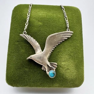 Collana Southwestern in argento massiccio e pietra turchese colomba/uccellino 16,5" - Foto 1 di 9