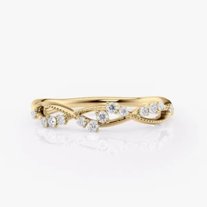 Certified Lab Created 0.15 Ct Round Cut Diamond Engagement Band 18K Yellow Gold - Picture 1 of 12