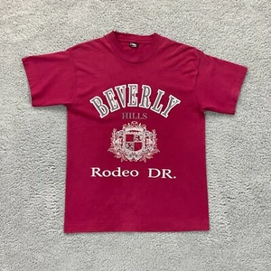 Vintage Beverly Hills Rodeo Dr T-Shirt Adult Medium Red THRASHED Flawed 90s - Picture 1 of 10
