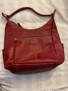Tahari red shoulder bag (see last 3 pics for a few small flaws ) 13"x 10" x 7" - Picture 1 of 6
