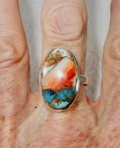 Kupfer Türkis stachelige Auster ovaler Ring Sterlingsilber Größe 10 Boden & Ruhe - Bild 1 von 4