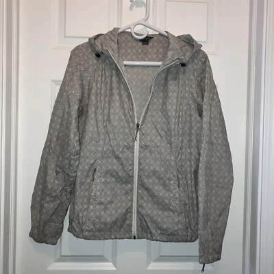 Chaqueta cortavientos Eddie Bauer para mujer gris cremallera completa con capucha talla mediana, usada en excelente estado Foto 1 de 4