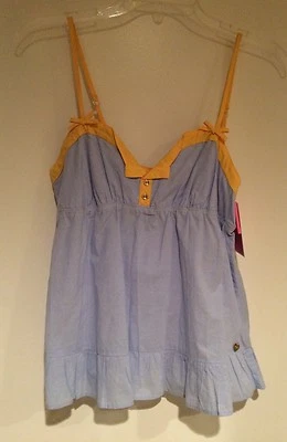 JUICY COUTURE FORGET ME NOT BLUE CHAMBRAY CAMI SLEEP TANK TOP COTTON SZ XS NEW - Image 1 of 4