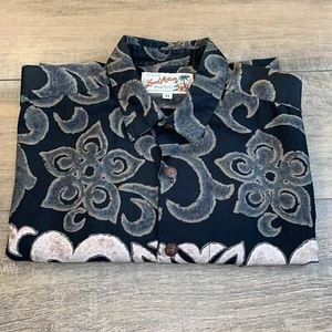 Vintage Local Motion Hawaiian Shirt Mens Size Medium Black Tribal Cotton B7 - Picture 1 of 22