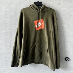 Nike Hoodie Sweatshirt Men’s 2XL Solid Green Spellout Swoosh Logo Y2K - Picture 1 of 8