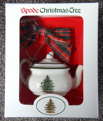 Spode Árbol de Navidad Tetera Adorno Verde Rojo Cinta Escocesa Nuevo en Caja Retirado Foto 1 de 4