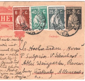 PORTUGAL MIXED FRANKING Stationery Card Braga/Singeverga 1928 Wurtemberg KA266 - Picture 1 of 14