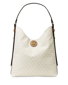 ☂️🍄Michael Kors Bowery☄️LARGE☄️Hobo Shoulder Bag Vanilla/Acorn 👍👍👍👍 - Picture 1 of 4