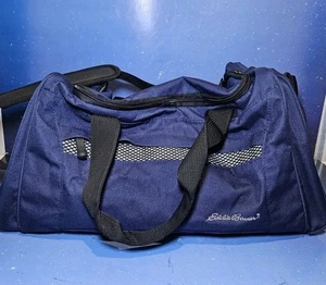 Vtg Eddie Bauer Canvas Duffel Bag 90s Carry On Weekender Travel Rare EUC Navy - Picture 1 of 13