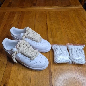Nike Custom Air force 1 Rope Lace Men's Trainers In White UK Size 9 - Picture 1 of 8