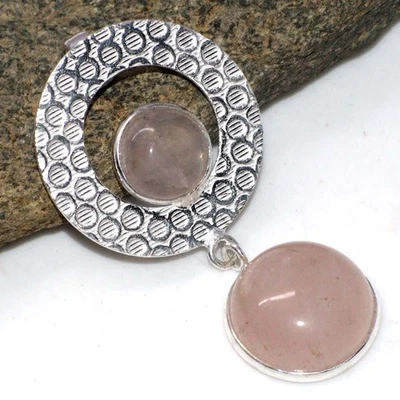 925 Silver Plated Best Rose Quartz Ethnic Pendant Jewelry Size 1.8" JW - Image 1 of 3