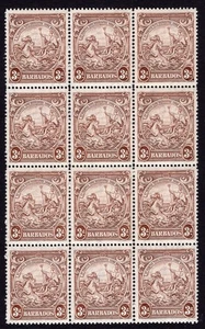 BARBADOS 1938-47 3D CON LINEA SOPRA LA TESTA DI CAVALLO VARIETÀ IN VFUM BLOCCO DI DODICI - Foto 1 di 1