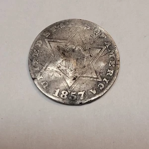 1857 Three Cent Piece Damaged Bent - Picture 1 of 2