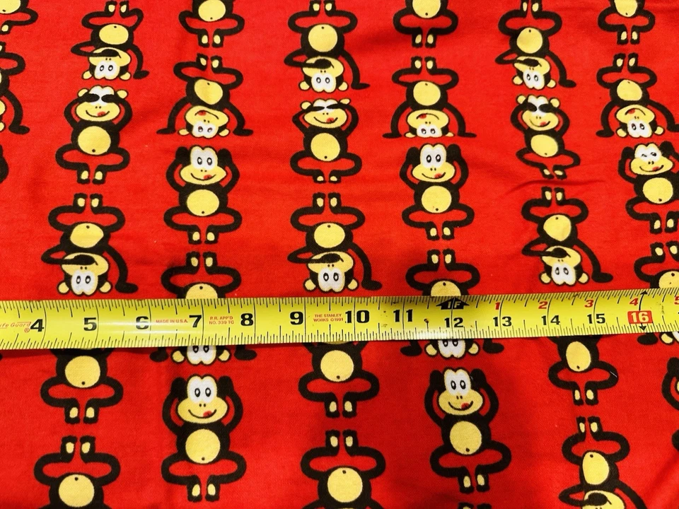 See No Evil Speak No Evil Hear No Evil Monkey Stripe Cotton Flannel 1.47 Yd L - Image 1 of 1