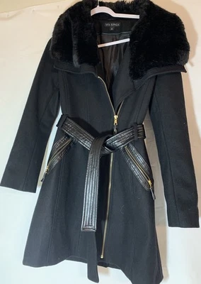 VIA SPIGA... NEGRO Abrigo envolvente asimétrico de piel sintética para mujer talla 8 para mujer Foto 1 de 4