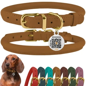 Collare per Cani in Pelle Marrone Laminato QR ID Tag Regolabile Morbido Tondo Taglia - XXS - Foto 1 di 4