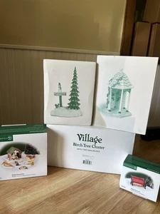 Dept 56 Village Accessories Lot Of 5 Boxes Cats Dogs Birch Trees Snowman Gazebo - Picture 1 of 12