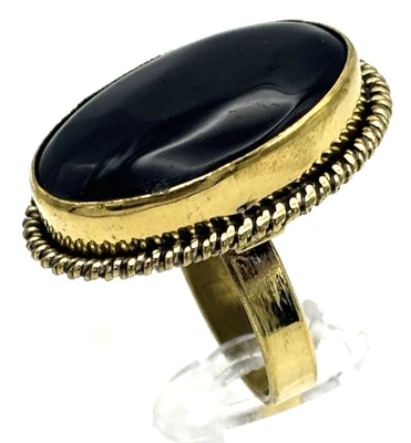 Large black oval ring – tribal bronze style – size R½ – statement boho jewellery - Image 1 of 4