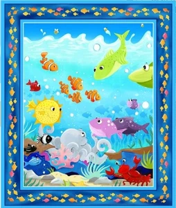 BTY Generic Susybee Under The Sea Fish Panel Cotton Fabric By The Yard Panel - Picture 1 of 1