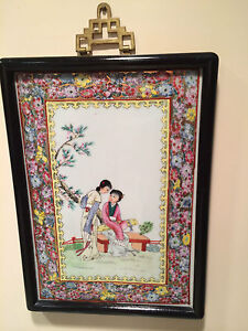 A Chinese Porcelain Hand painted Tile Plaque