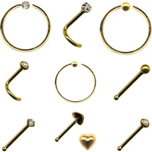 PIERCINGO® ECHT GOLD 750 585 Nasenpiercing DIAMANT PERLE Nasenring Stecker Nase - Picture 1 of 75