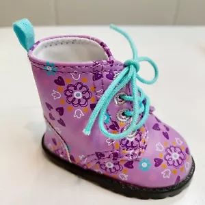 AMERICAN GIRL Retired Floral & Hearts Boots Shoes 18” Doll Purple Lace-up NEW - Picture 1 of 7