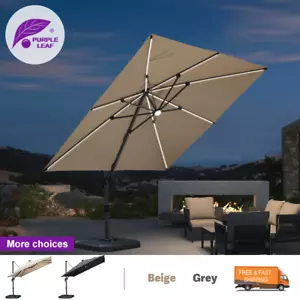 PURPLE LEAF 3 x 3 M Solar Powered LED Patio Umbrella Outdoor Cantilever Umbrella - Picture 1 of 25