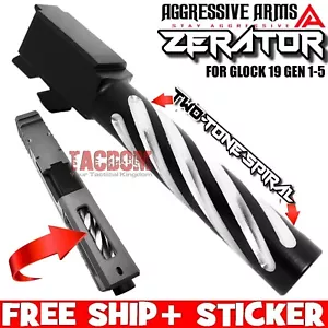 AGGRESSIVE ARMS ZERATOR BLACK PVD SPIRAL STAINLESS STEEL 9mm Barrel For GLOCK 19 - Picture 1 of 6